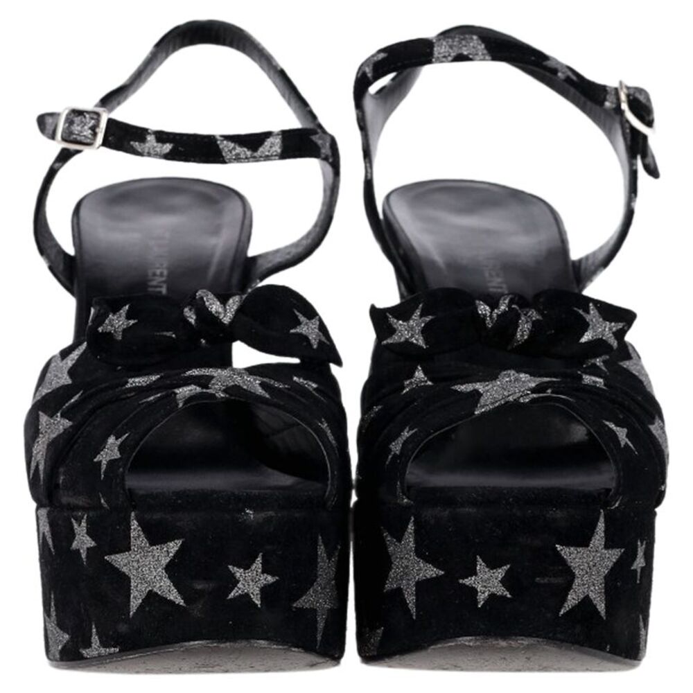 Saint Laurent Candy Star Print Platform Sandals in Black Suede - Picture 3 of 7